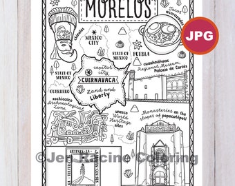 Página para colorear del Estado de Morelos, Estado de México, Estados de México, Bandera, Comida, Monumentos, Página para Colorear, JPG Descargar