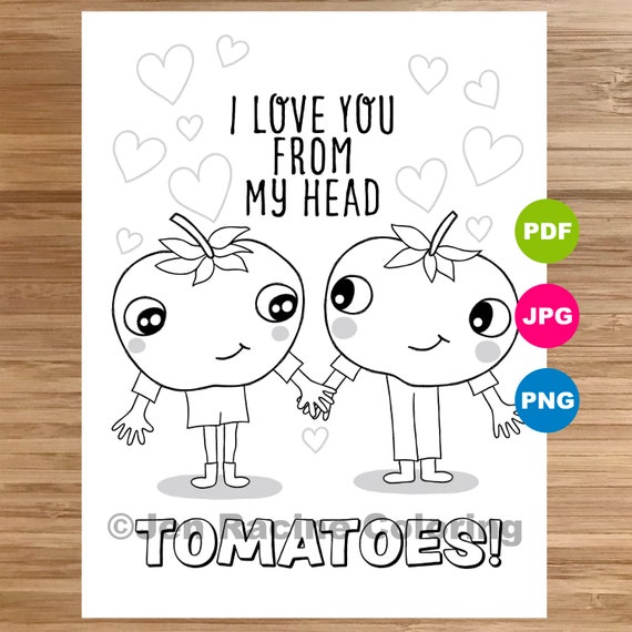 Download I Love You Tomatoes Coloring Page Funny Puns Coloring Page Etsy