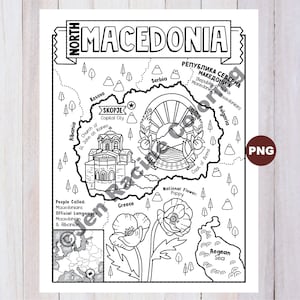 Disegno da colorare di Macedonia del Nord, Geografia dell'Europa, Disegno da colorare per il download digitale