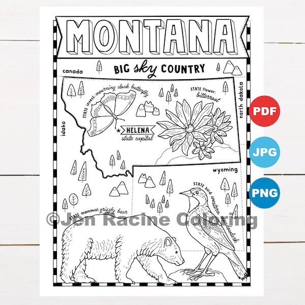 Montana Coloring Page, United States, State Map, Wildlife, State Symbols, Flowers, Coloring Pages