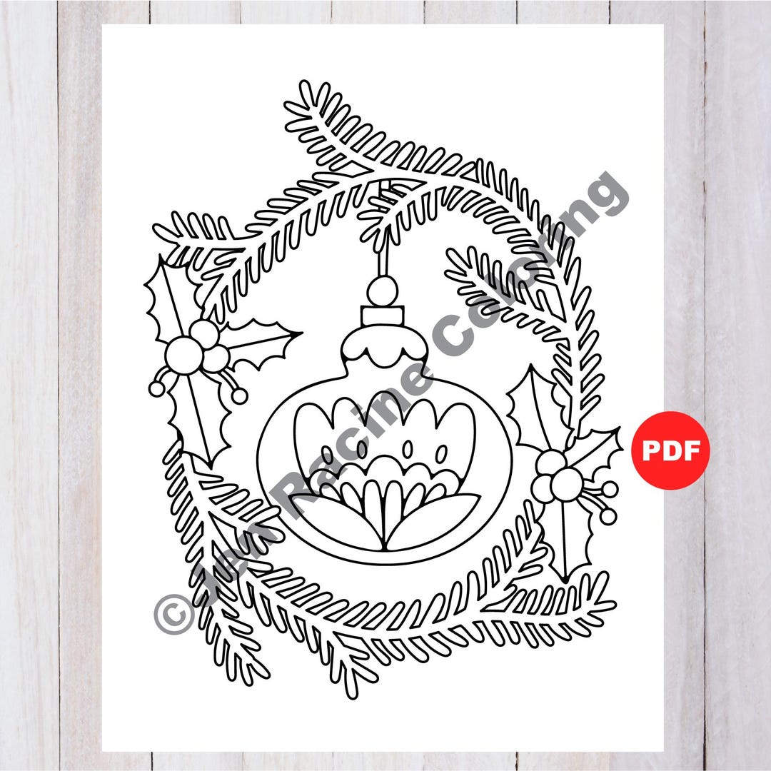Scandinavian Christmas Coloring Page, Ornament and Branches - Etsy