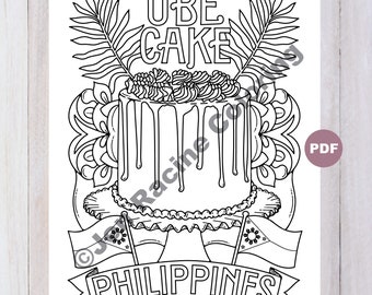 Ube Cake Coloring Page, Philippines, Digital Download