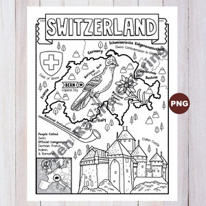 Disegno da colorare di Svizzera, Geografia dell'Europa, Da colorare di Download digitale