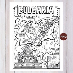 Pagina da colorare Bulgaria, Geografia dell'Europa, Pagina da colorare con download digitale