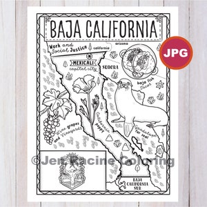 Baja California Färbung Seite, Mexiko Staat, Estados de Mexiko, Flagge, Lebensmittel, Denkmäler, Malseite, JPG Download