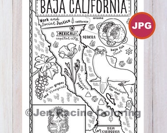 Baja California Coloring Page, Mexico State, Estados de Mexico, Flag, Food, Monuments, Coloring Page, JPG Download