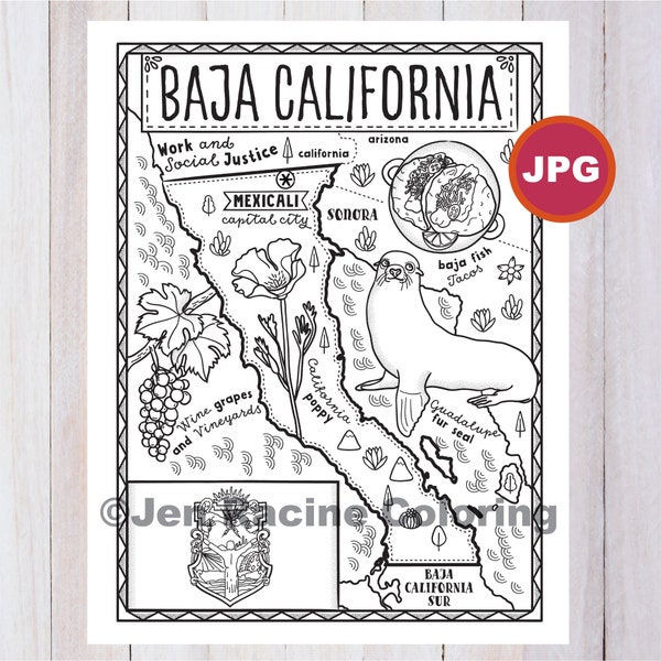 Baja California Coloring Page, Mexico State, Estados de Mexico, Flag, Food, Monuments, Coloring Page, JPG Download