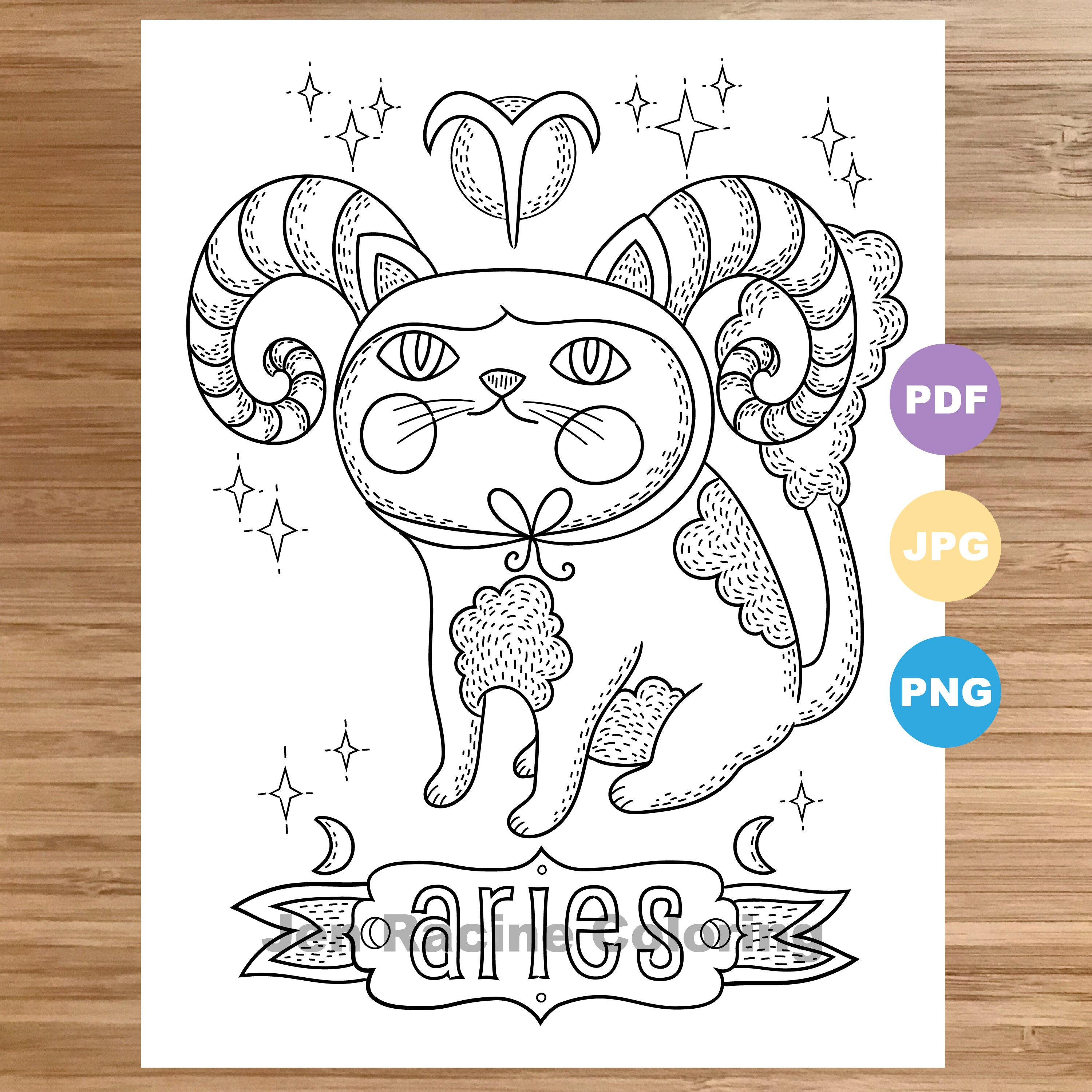 aries cat coloring page zodiac animal art cats astrology etsy israel