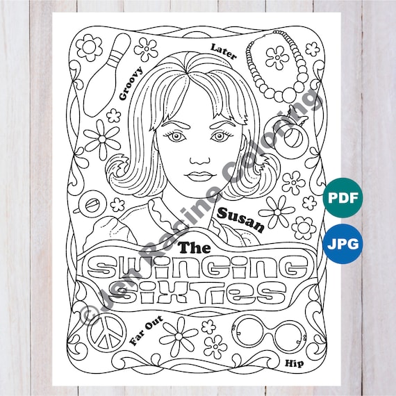 1960's the Swinging Sixties Coloring Pages Set of 2 | Etsy