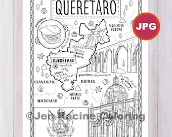 Página para colorear Querétaro, Estado de México, Estados de México, Bandera, Comida, Monumentos, Página para colorear, JPG Descargar