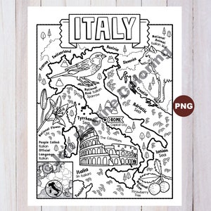 Kleurplaat Italië, geografie van Europa, digitale download kleurplaat