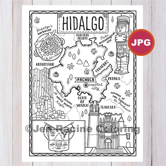 Hidalgo Coloring Page Estado de México Estados de México - Etsy España Hidalgo Coloring Page Estado de México Estados de México - Etsy España