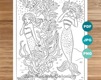 Mermaid Hide-And-Seek Coloring Page for Adults and Kids (PDF, JPG, PNG)