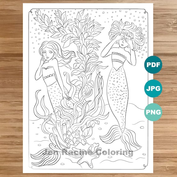 Hide-And-Seek Mermaids Coloring Page, Mermaid art, Coloring book printable,  Coloring pages for adults, Coloring pages for kids