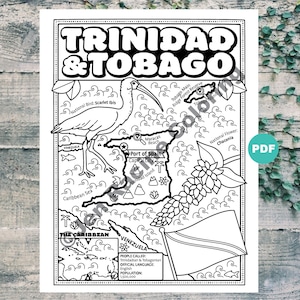 Trinité-et-Tobago Coloriage, géographie des Caraïbes, coloriage en téléchargement numérique