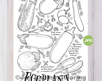 Eggplant Coloring Page, Vegetable Coloring Page, Garden, Gardening, Homegrown, Vegetable, Coloring Pages