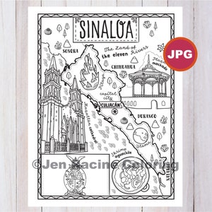 Sinaloa Coloriage Page, État du Mexique, Estados de Mexico, Drapeau, Nourriture, Monuments, Coloriage Page, JPG Télécharger