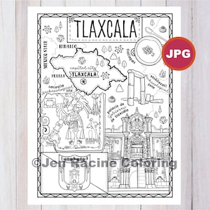 Tlaxcala Coloring Page, Estado de México, Estados de México, Bandera, Alimentación, Monumentos, Página para Colorear, JPG Descargar