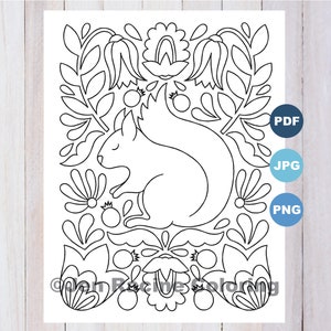 Squirrel, Scandinavian Inspired Coloring Page