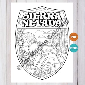 Sierra Nevada, Kalifornien Ausmalbilder, Malseite zum digitalen Download