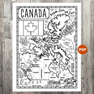 Canada Coloring Page, Geography of Canada, Digital Download Coloring Page