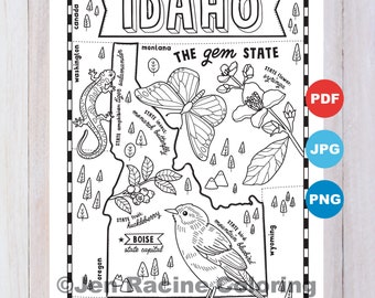 Idaho Coloring Page, United States, State Map, Wildlife, State Symbols, Flowers, Coloring Pages