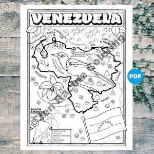 Venezuela Coloring Page, Geography of South America, Digital Download Coloring Page