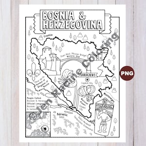 Disegno di Bosnia ed Erzegovina da colorare, Geografia dell'Europa, Da colorare in Digital Download