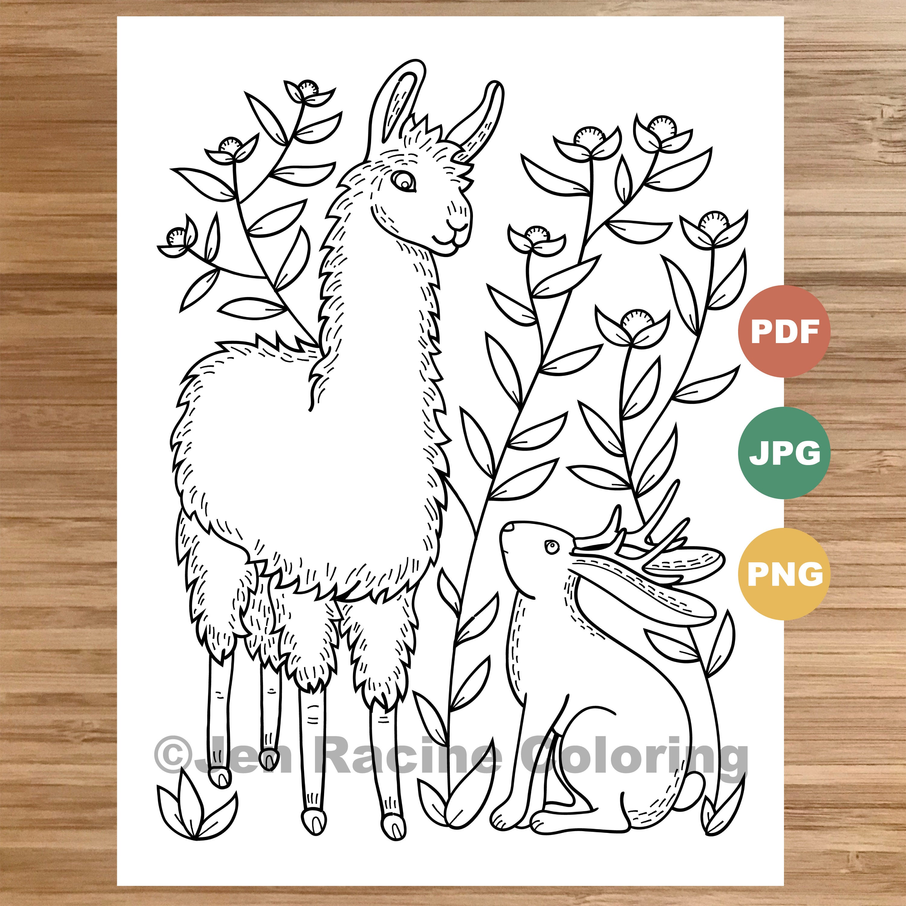 jackalope and llama coloring page magical animals jackalope etsy hong kong