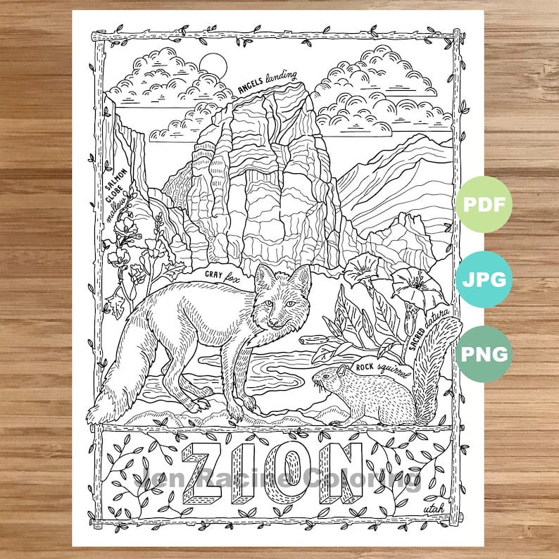 Download National Park Coloring Page Zion Utah National Park | Etsy