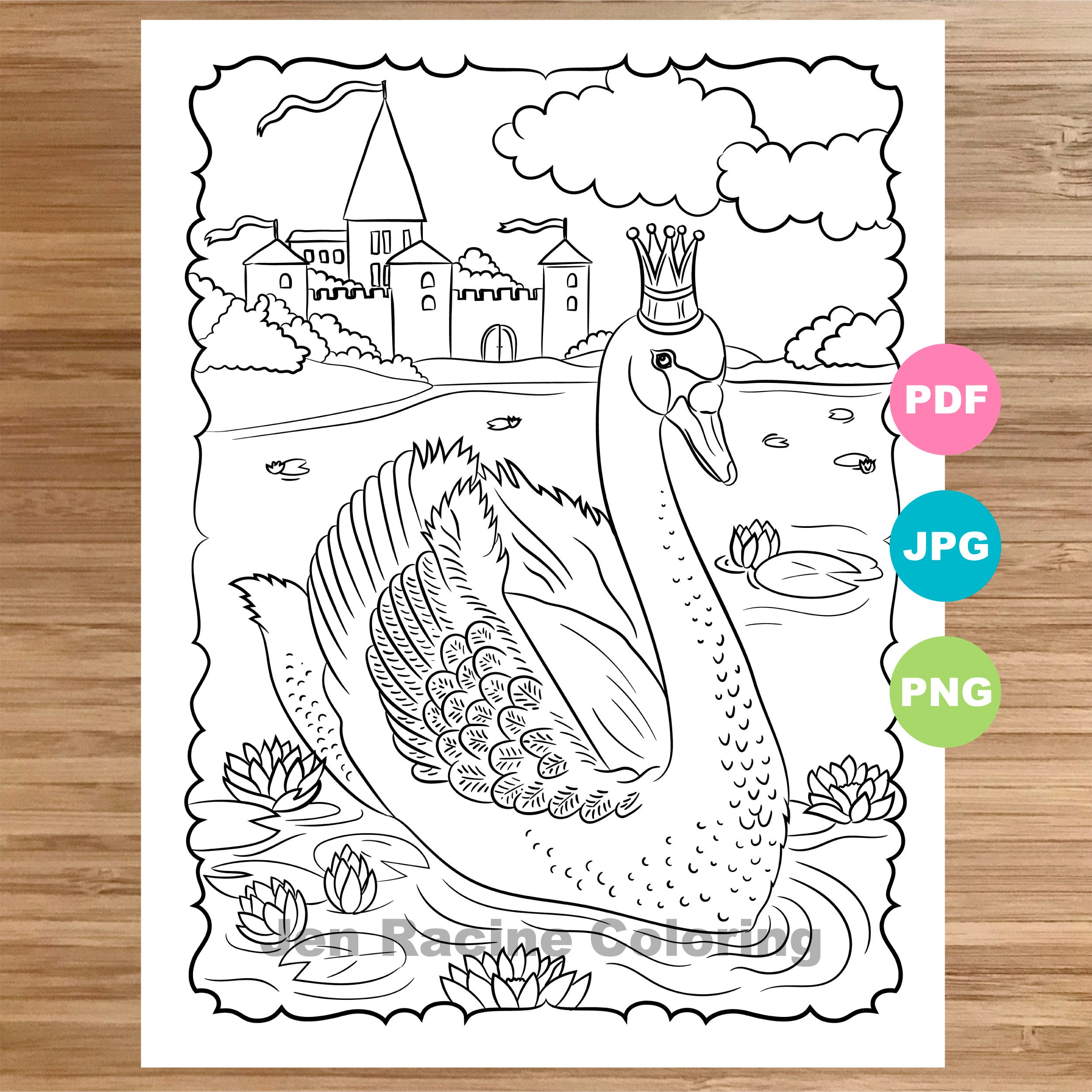 Magical Swan Coloring Page Magical Animal Animal Art Etsy