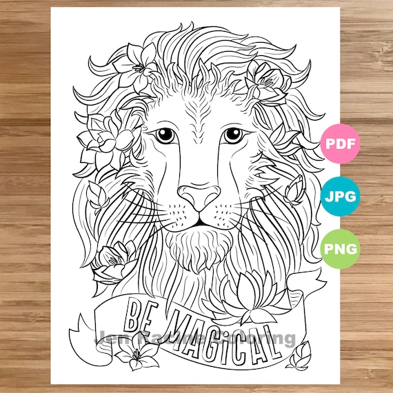 lion coloring page animal art quote magical animal coloring book  printable coloring pages for adults coloring pages for kids