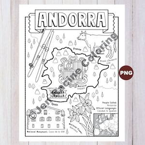 Disegno da colorare di Andorra, Geografia dell'Europa, Da colorare di Download digitale