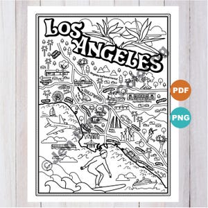 Los Angeles, Kalifornien Ausmalbilder, digitaler Download Malseite