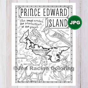 Pagina da colorare dell'isola del principe Edoardo, Canada, provincia, mappa provinciale, fauna selvatica, simboli, fiori, pagina da colorare, DOWNLOAD JPG
