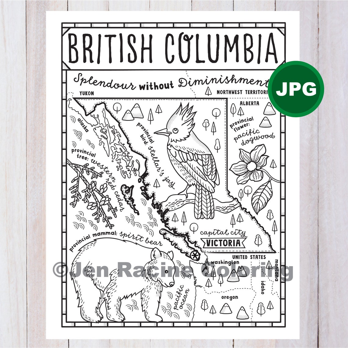 British Columbia Coloring Page Canada Province Provincial | Etsy