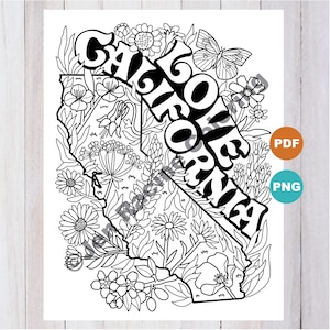 Love California, California Coloring Page, Digital Download Coloring Page