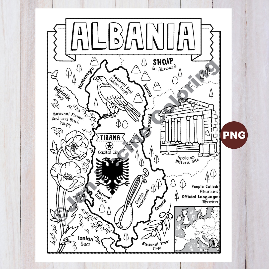 Albania Coloring Page, Geography of Europe, Digital Download Coloring ...