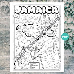 Jamaica Coloring Page, Geography of the Caribbean, Digital Download Coloring Page