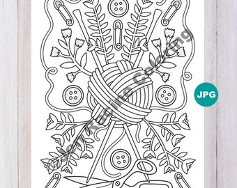 Lagom Coloring Page, Knitting, Scandinavian, JPG Coloring Page