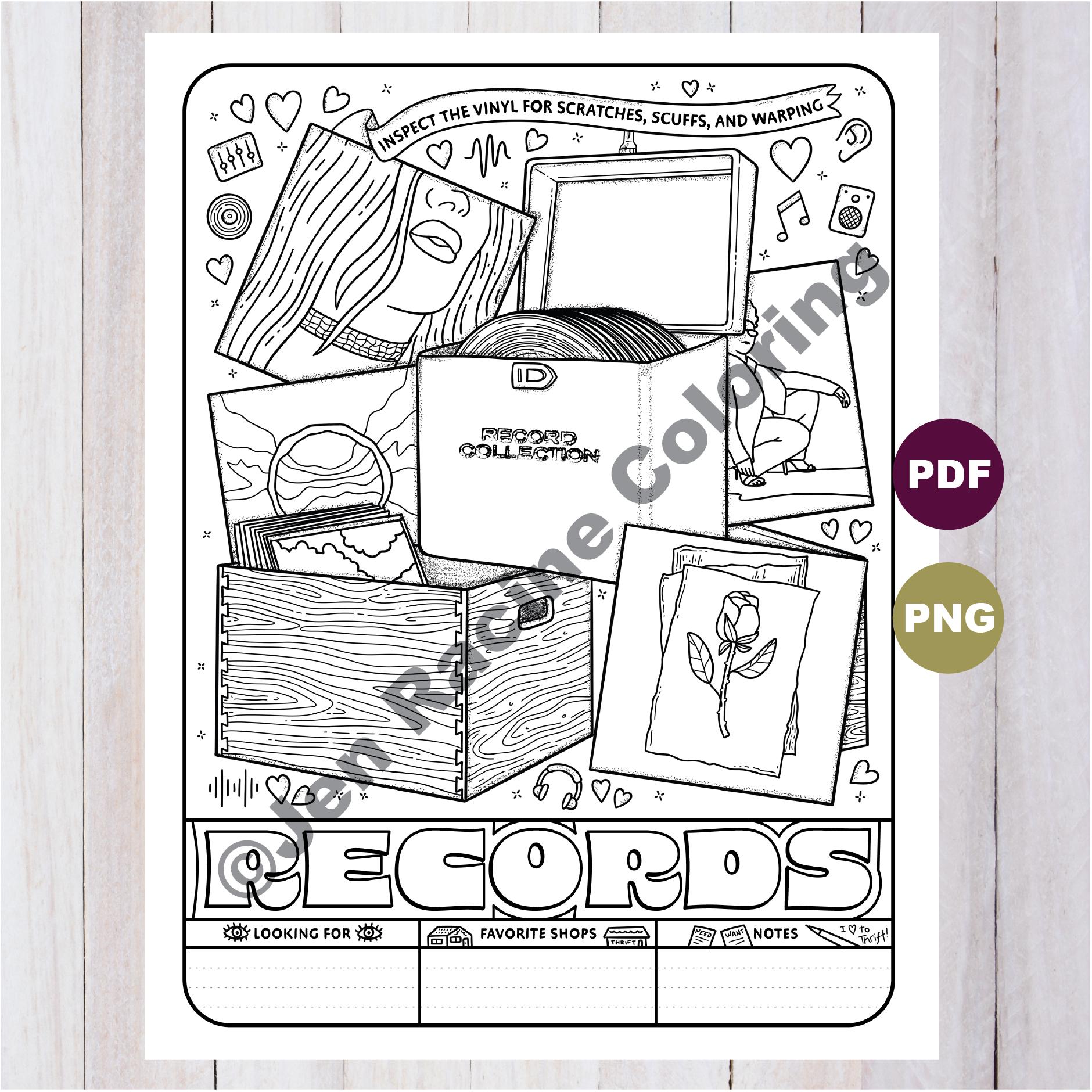 Thrifting Records Coloring Page, Vinyl Hunt Guide (digital Download) - Etsy