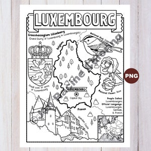Luxemburg Kleurplaat, Geografie van Europa, Digitale Download Kleurplaat