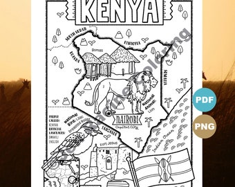 Kenya Map Coloring Page, African Geography (Digital Download)