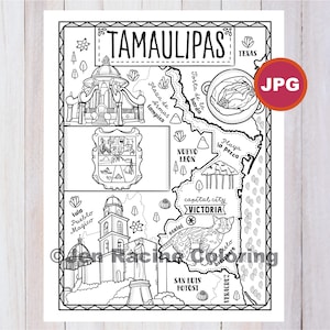 Pagina da colorare Tamaulipas, Stato del Messico, Estados de Mexico, Bandiera, Cibo, Monumenti, Pagina da colorare, JPG Download