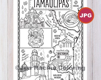 Tamaulipas Coloriage Page, État du Mexique, Estados de Mexico, Drapeau, Nourriture, Monuments, Coloriage Page, JPG Télécharger