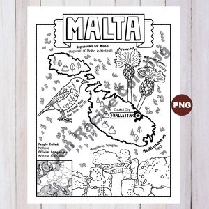 Página para colorir de Malta, Geografia da Europa, página para colorir para download digital