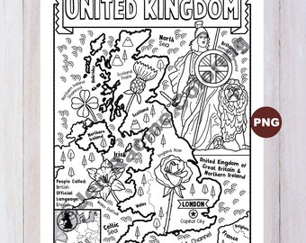 United Kingdom Coloring Page, Geography of Europe, Digital Download Coloring Page