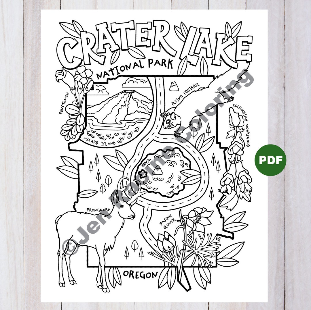Crater Lake National Park Coloring Page - Etsy