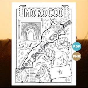 Coloriage du Maroc, géographie de l'Afrique, téléchargement numérique