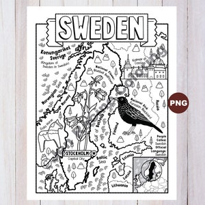 Zweden Kleurplaat, Geografie van Europa, Digitale Download Kleurplaat